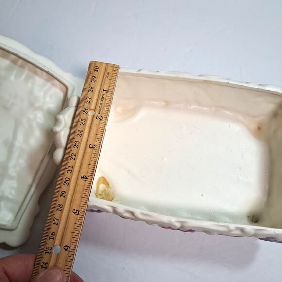 Vintage Lenwile Ardalt Painted Porcelain Covered Trinket Box Fleur de Lis Grapes - Picture 5 of 11